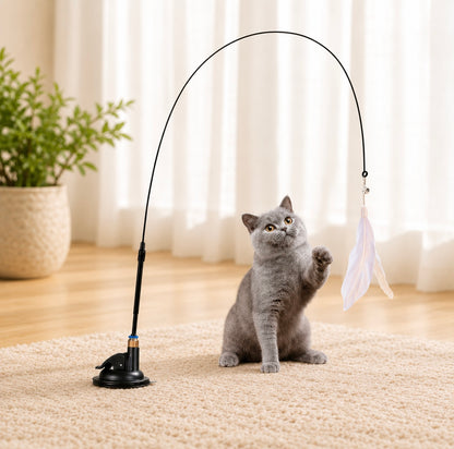Cat teaser with suction cup and feather