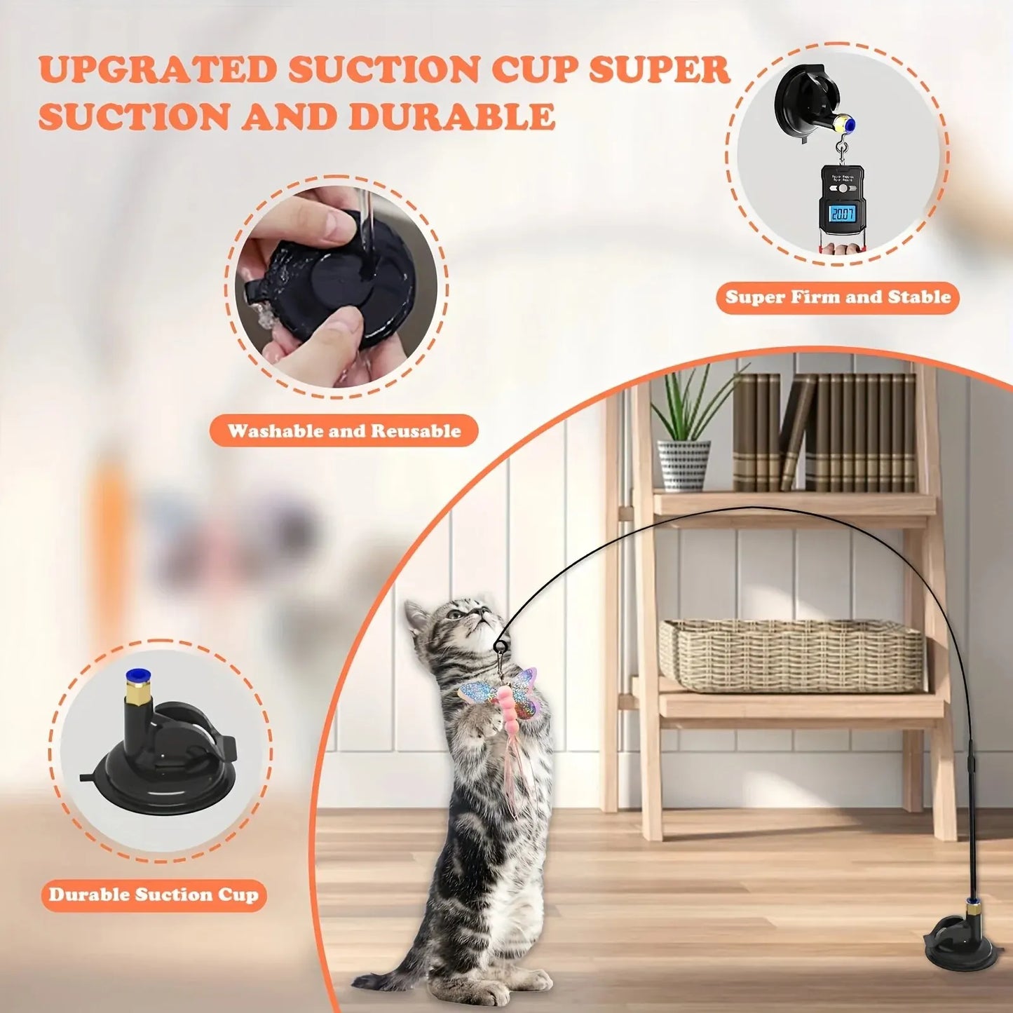 Cat teaser with suction cup and feather