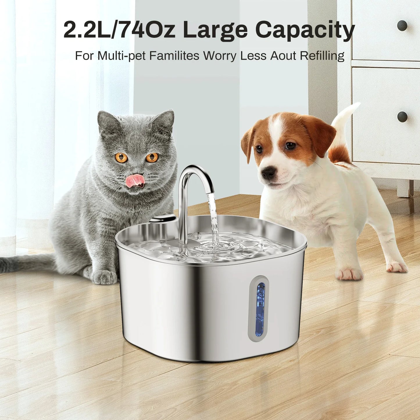 FurlioPets Stainless Steel Cat Water Fountain