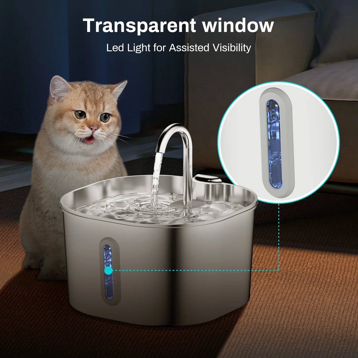 FurlioPets Stainless Steel Cat Water Fountain