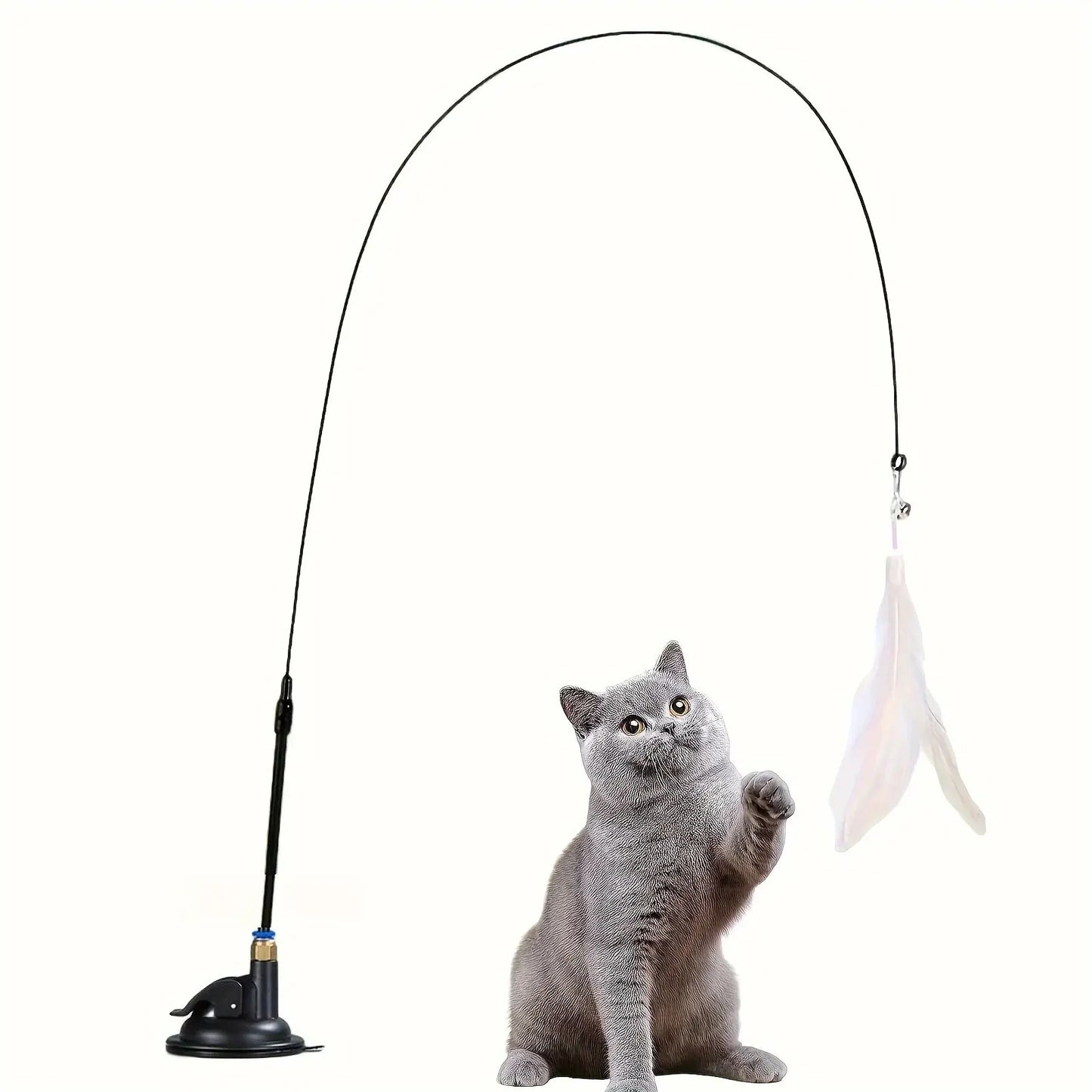 Cat teaser with suction cup and feather