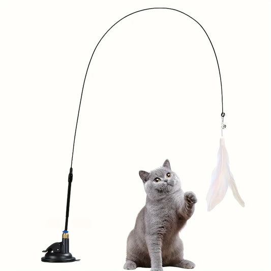 Cat teaser with suction cup and feather