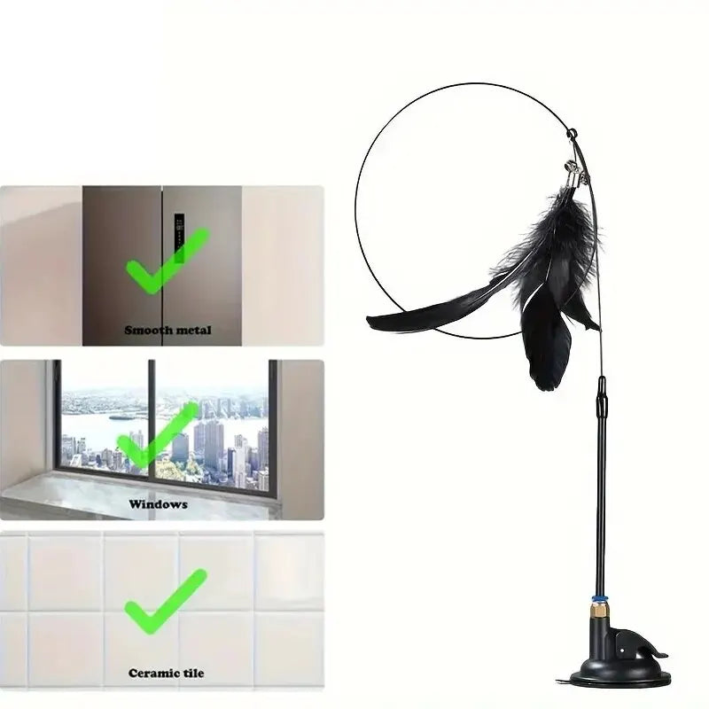 Cat teaser with suction cup and feather